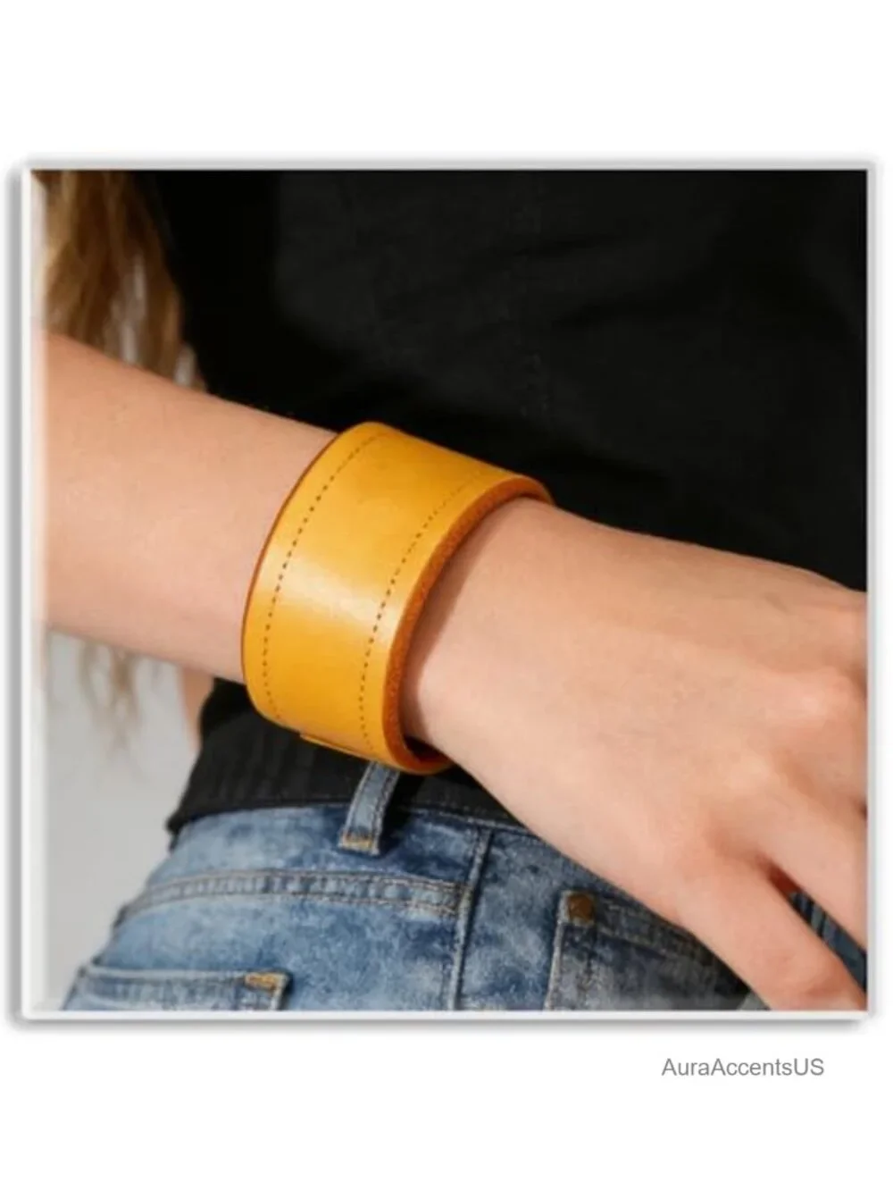 Wide Leather Cuff Bracelet Women Adjustable Punk Wristband Faux Leather